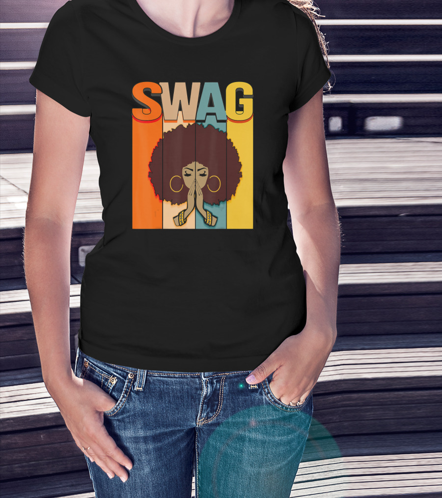SWAG Melanin Afro Icon With Praying Hands Black History T-Shirt