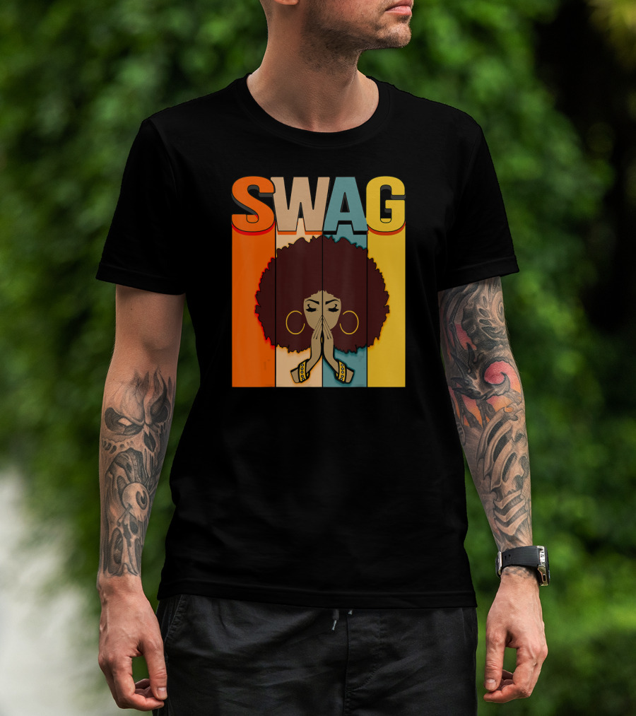 SWAG Melanin Afro Icon With Praying Hands Black History T-Shirt