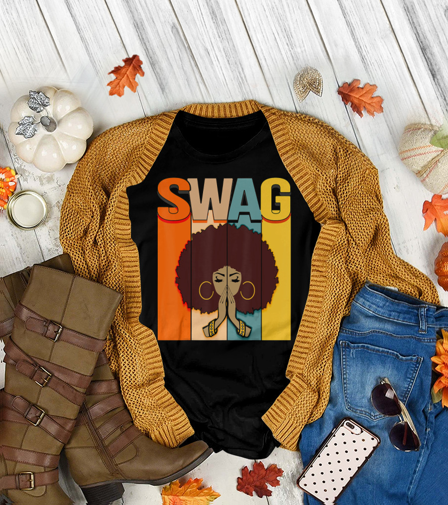 SWAG Melanin Afro Icon with Praying Hands Black History T-Shirt