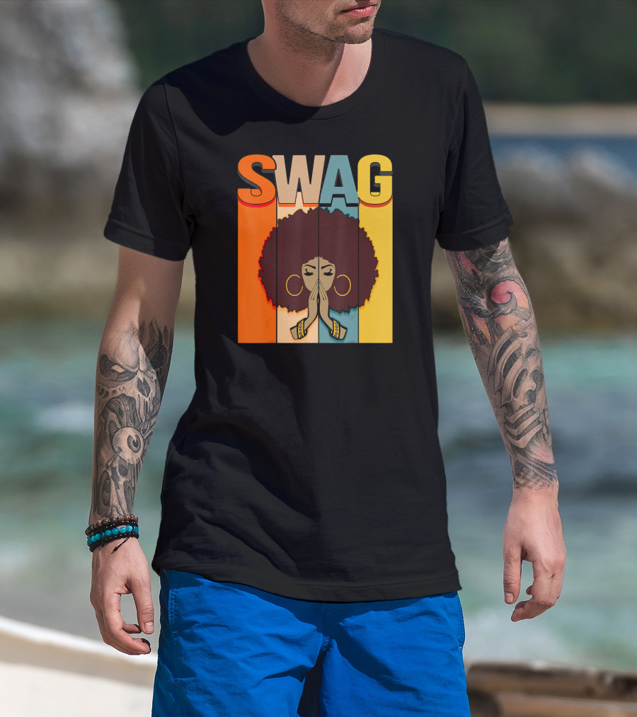 SWAG Melanin Afro Icon With Praying Hands Black History T-Shirt