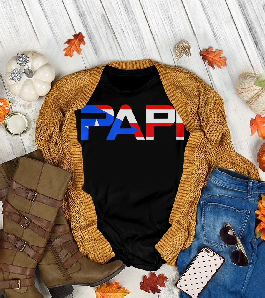 Papi Puerto Rico Flag Dad Father Patriotic Papi Text T-Shirt
