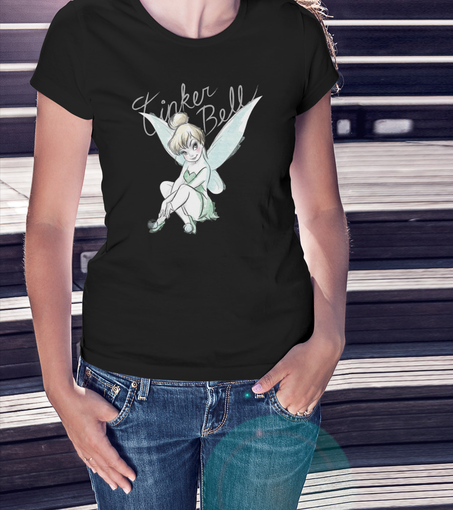 Disney Tinker Bell Kneeling Fairy Sketch With Wings T-Shirt