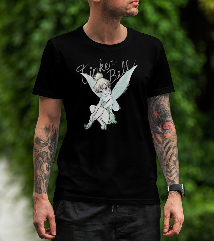 Disney Tinker Bell Kneeling Fairy Sketch With Wings T-Shirt