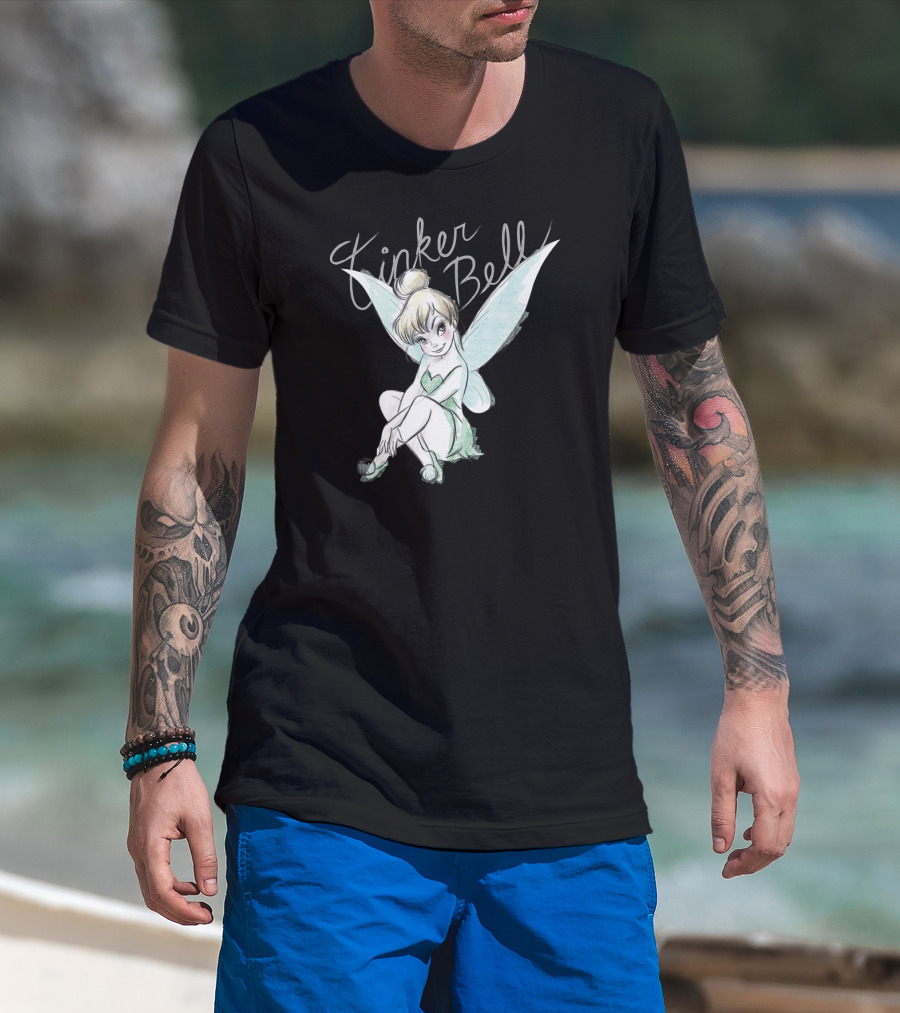 Disney Tinker Bell Kneeling Fairy Sketch With Wings T-Shirt