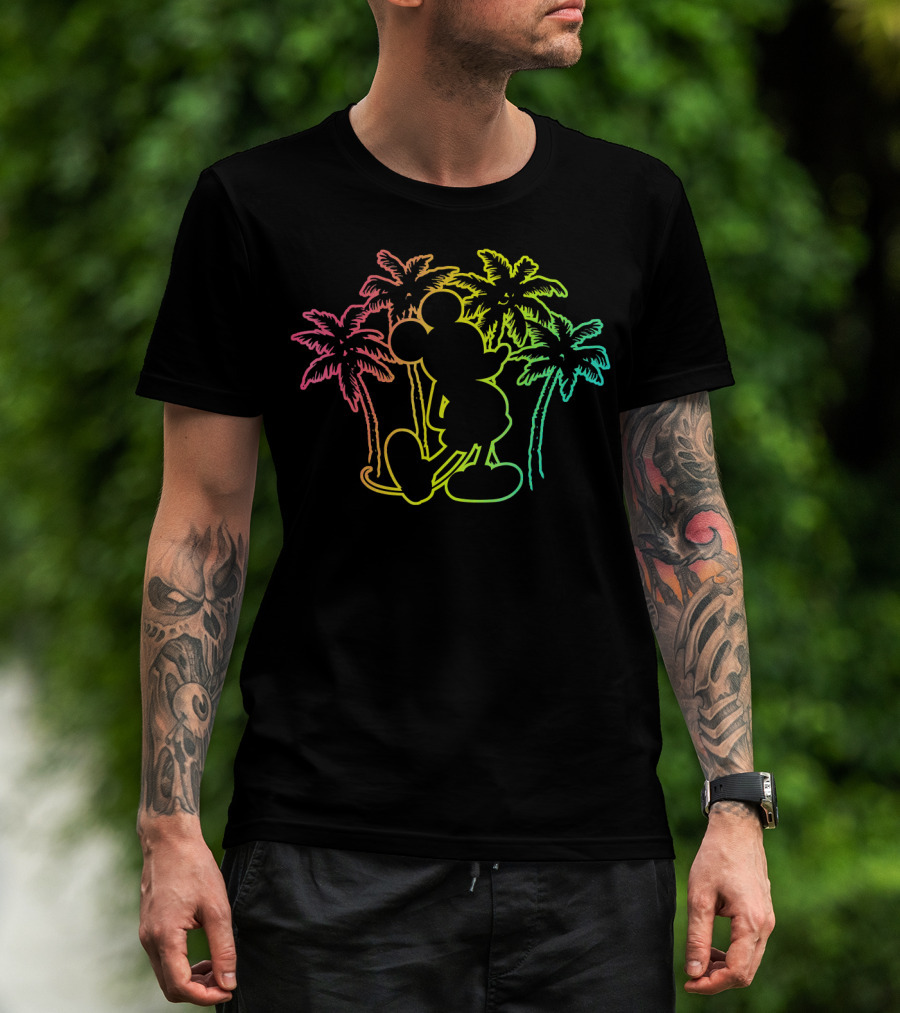 Mickey Mouse Neon Palm Trees Disney Tropical T-Shirt