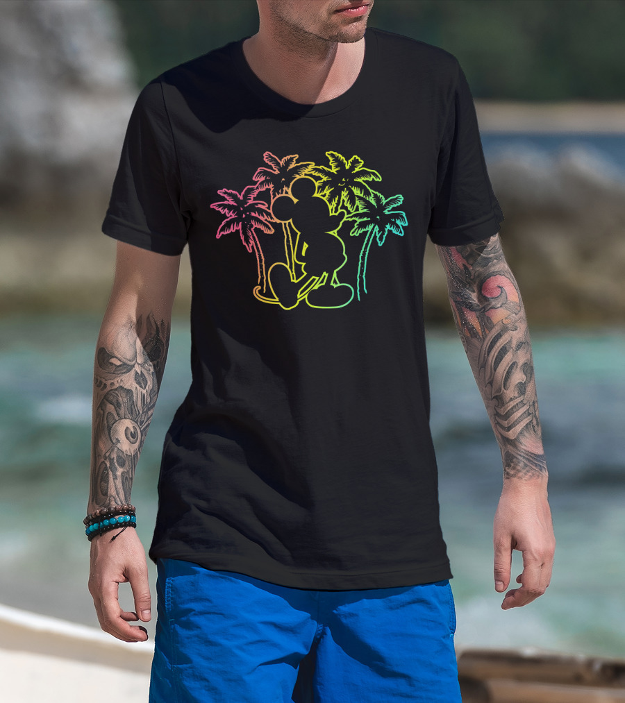 Mickey Mouse Neon Palm Trees Disney Tropical T-Shirt