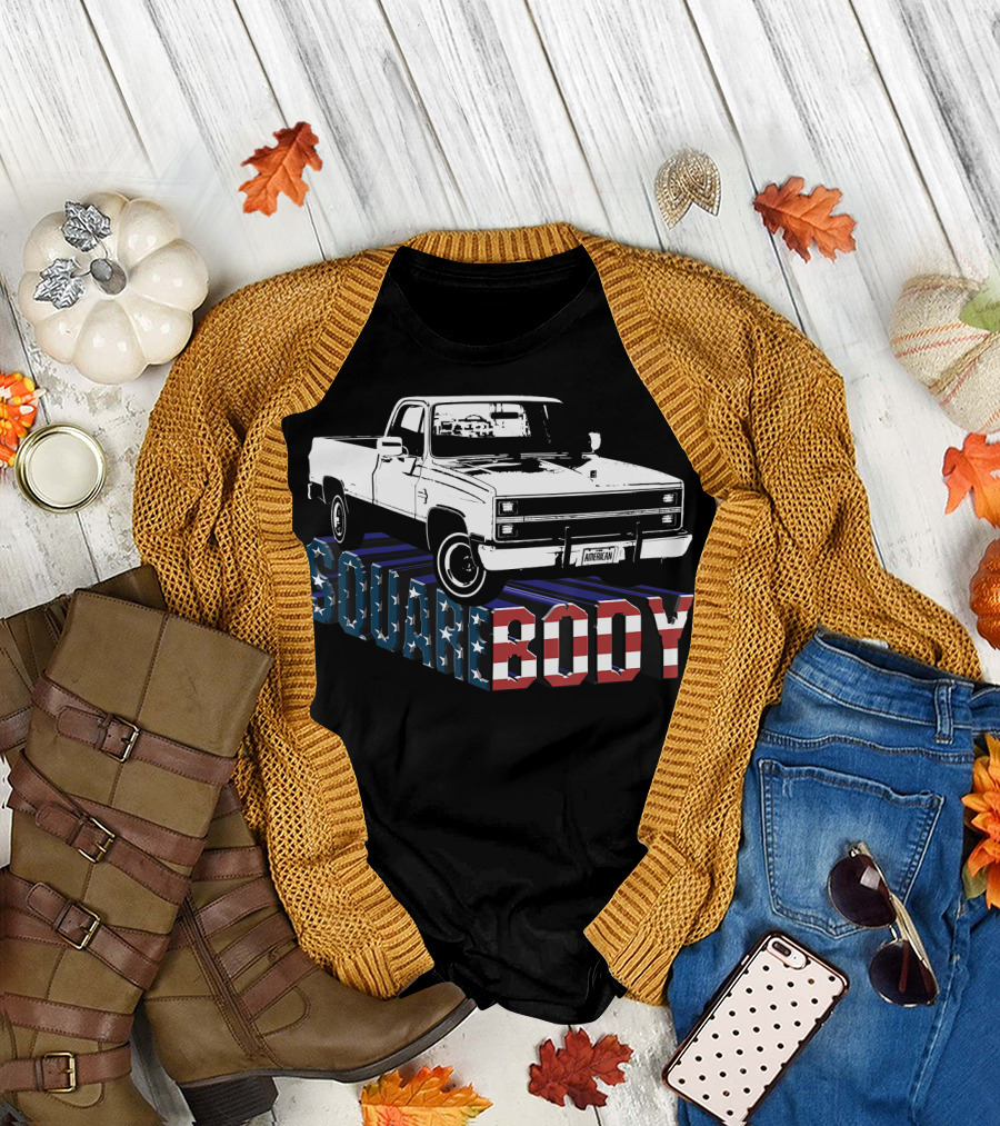 Square Body Truck American Flag Patriotic T-Shirt