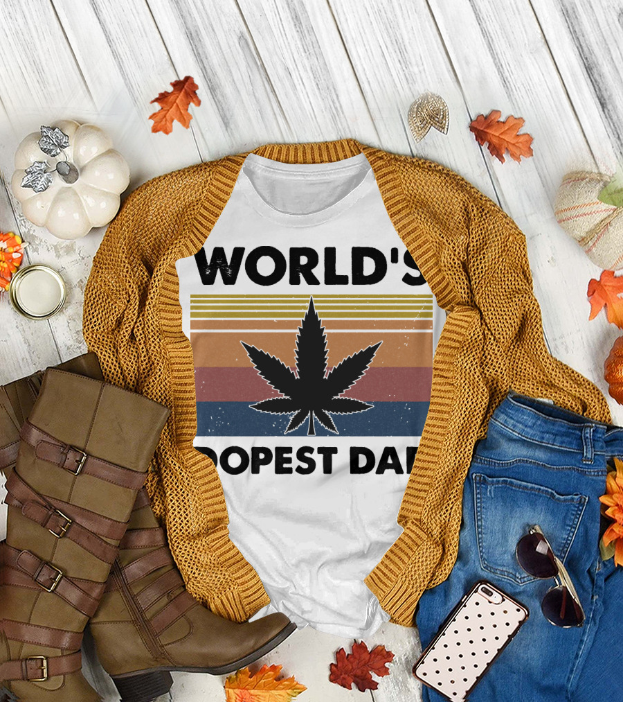 World's Dopest Dad Weed Father Retro Cannabis Leaf T-Shirt