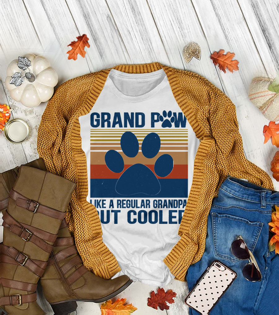 GRAND PAW Like a Regular Grandpa But Cooler Retro Paw Prints T-Shirt