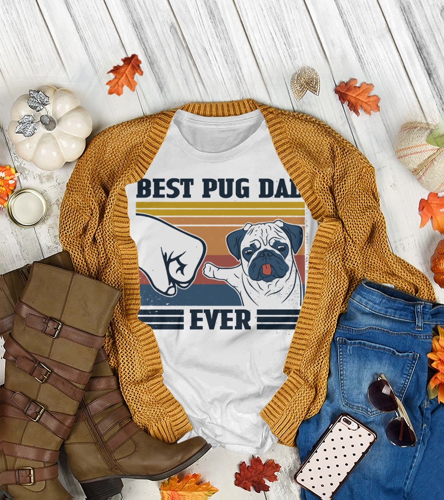 Best Pug Dad Ever Retro Fist Bump T-Shirt