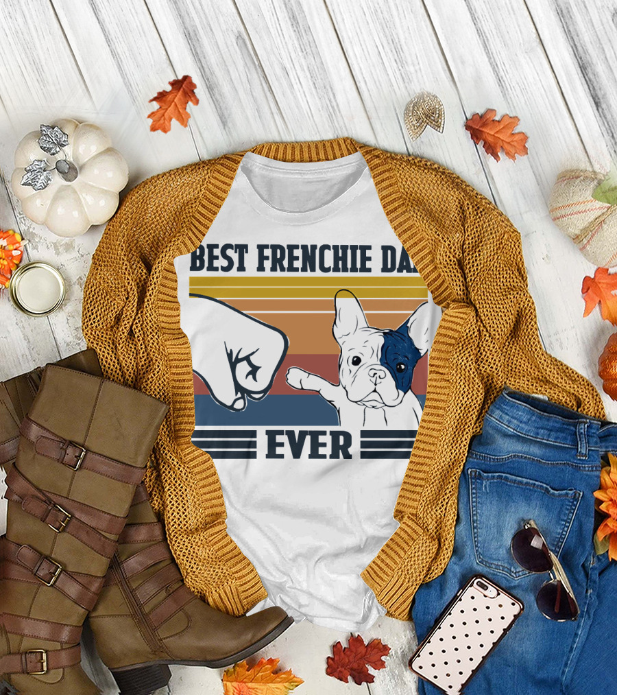 BEST FRENCHIE DAD EVER FIST BUMP RETRO STRIPES DOG PUNCH PAW PUPPY T-Shirt