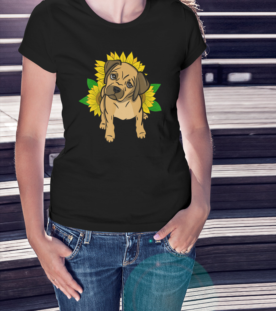 Puggle Puppy Sunflowers T-Shirt