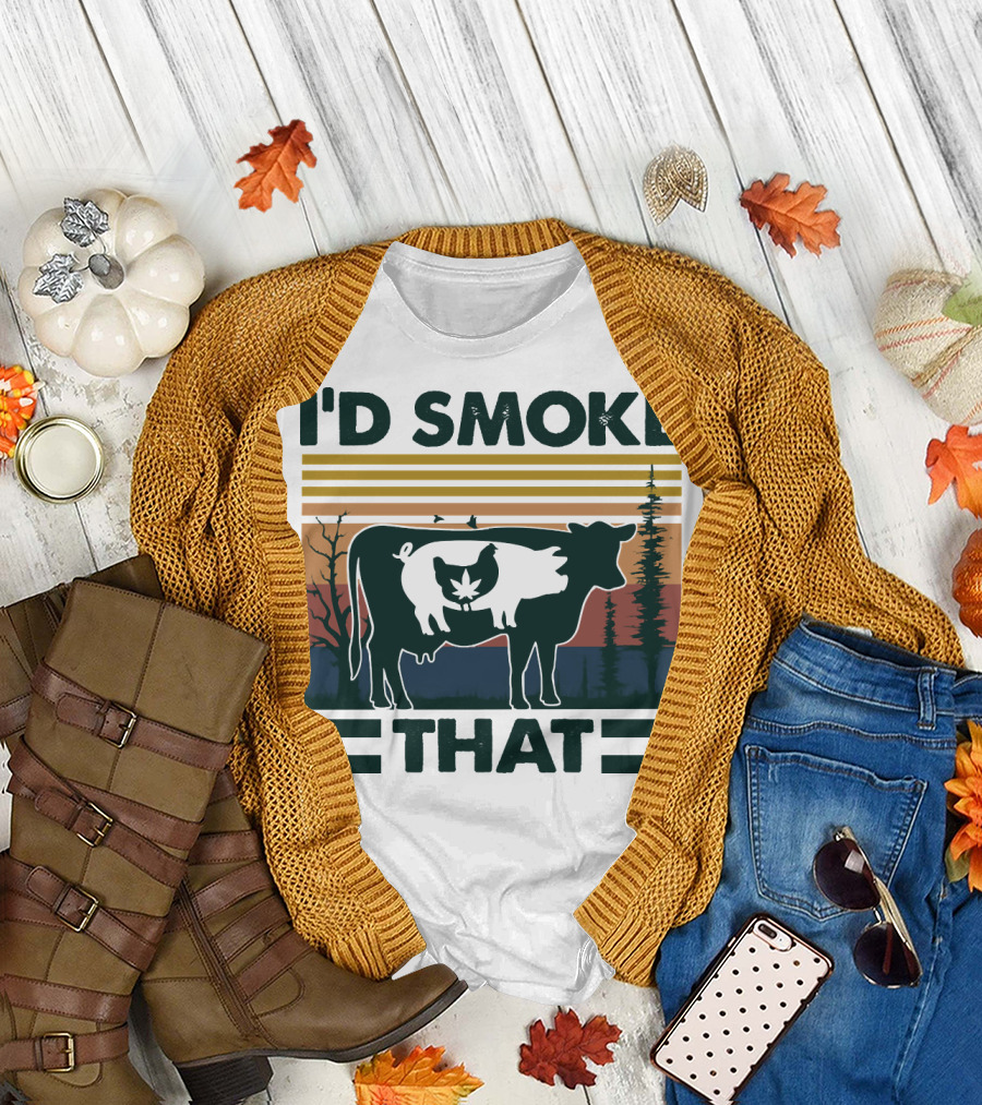 I'd Smoke That Vintage Farm Pig Cow Sunset T-Shirt