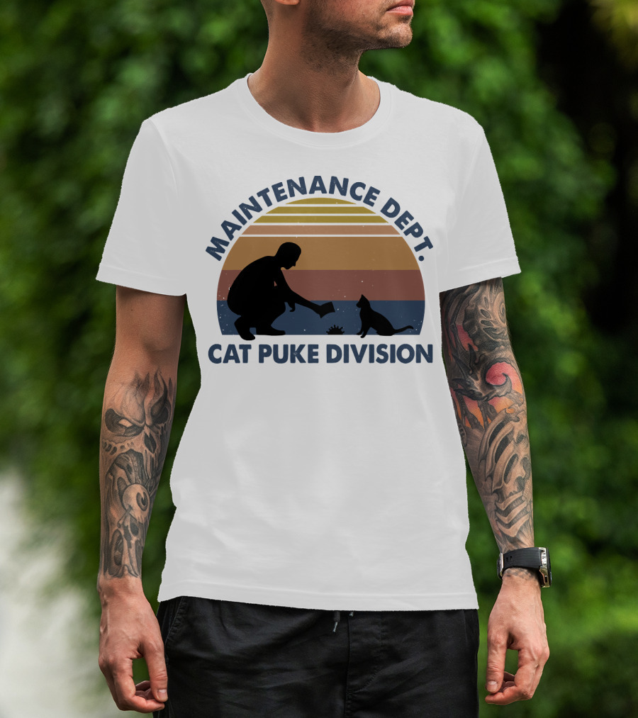 Maintenance Dept Silhouette With Cat Retro Style Cat Puke Division T-Shirt