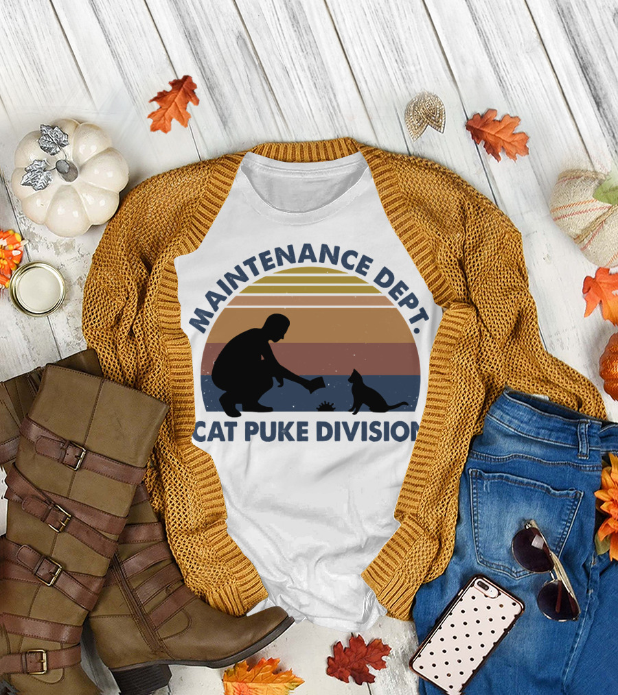 Maintenance Dept Silhouette With Cat Retro Style Cat Puke Division T-Shirt