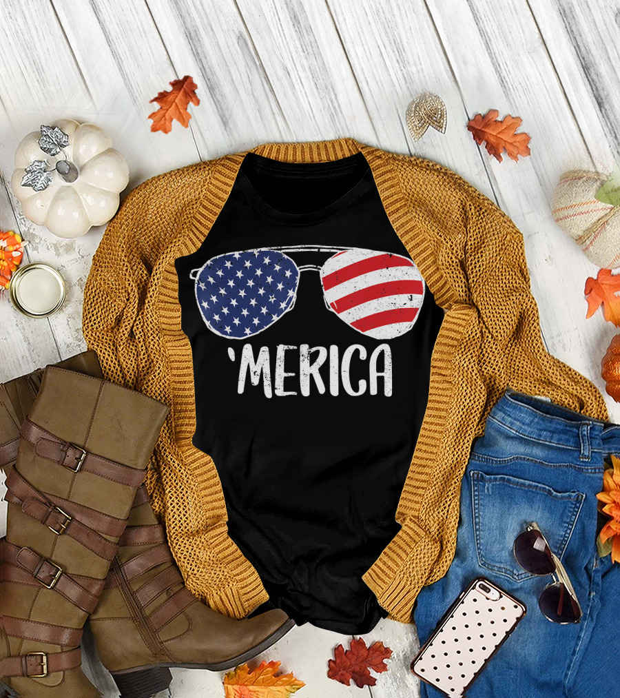 'Merica Sunglasses American Flag 4th of July USA T-Shirt