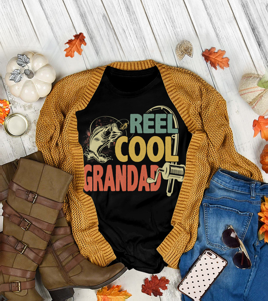 Reel Cool Grandad Vintage Fishing Motif T-Shirt