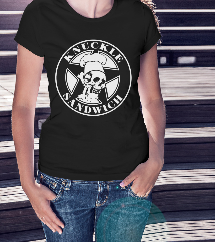 Knuckle Sandwich Skull Chef In Crossbones Circle Emblem T-Shirt