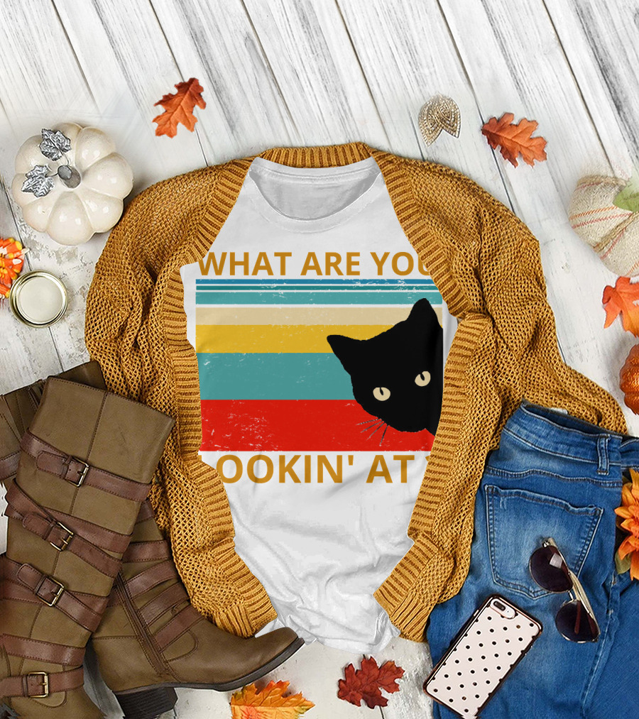 WHAT ARE YOU LOOKIN' AT BLACK CAT VINTAGE STRIPES T-Shirt
