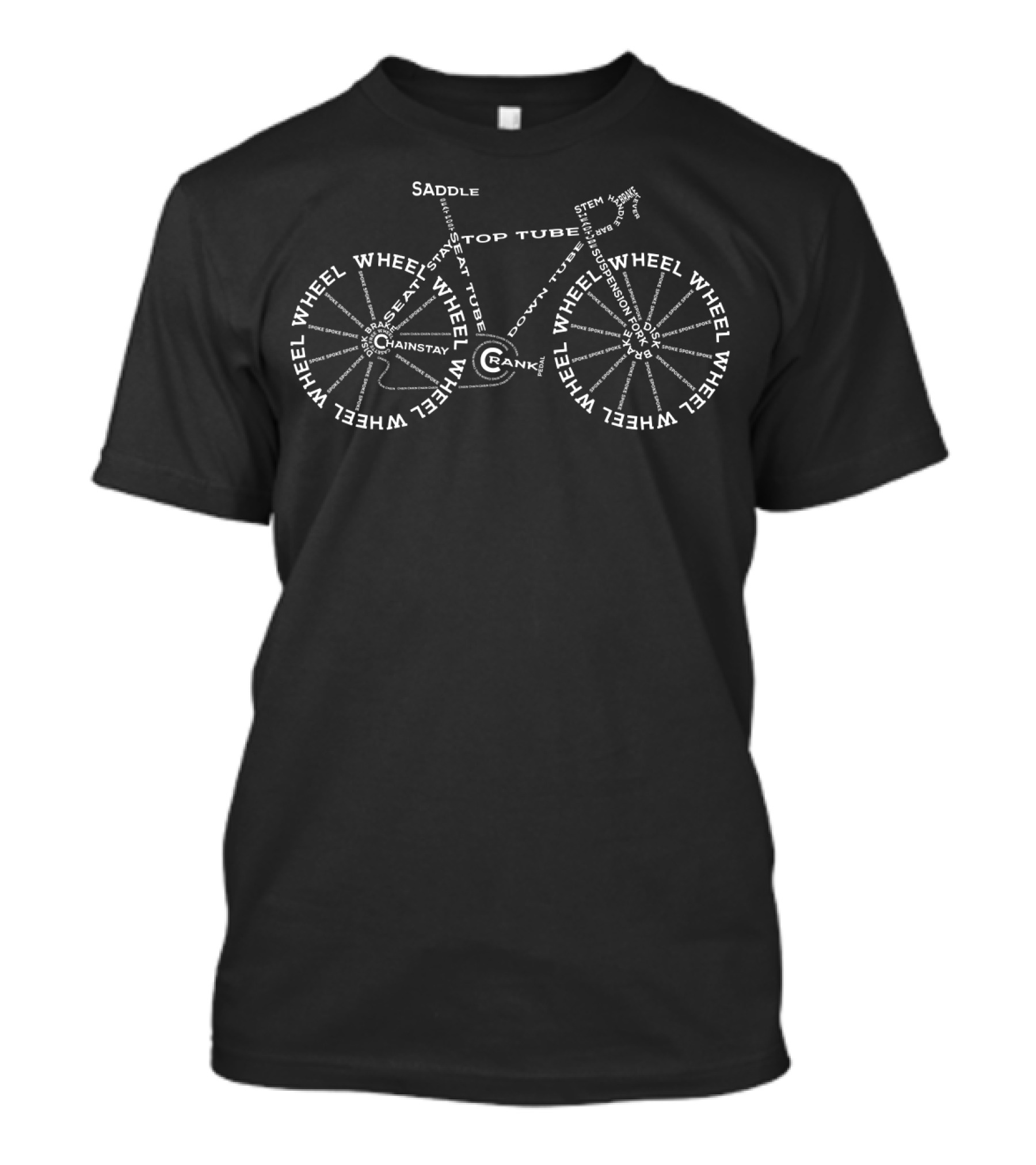 Bicycle Wheel Anatomy Saddle Stem Crank Tubes Cycling T-Shirt