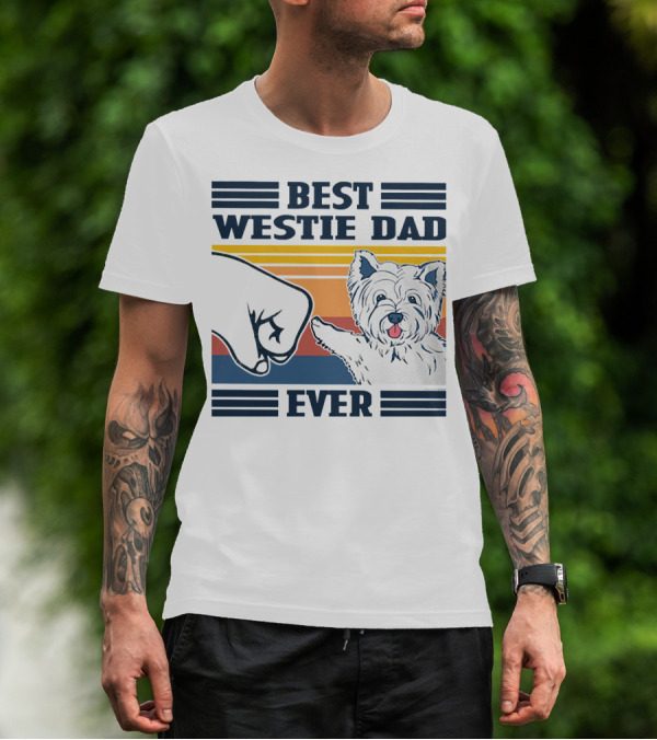 Best Westie Dad Ever Vintage Retro Fist Bump Westie Dog T-Shirt