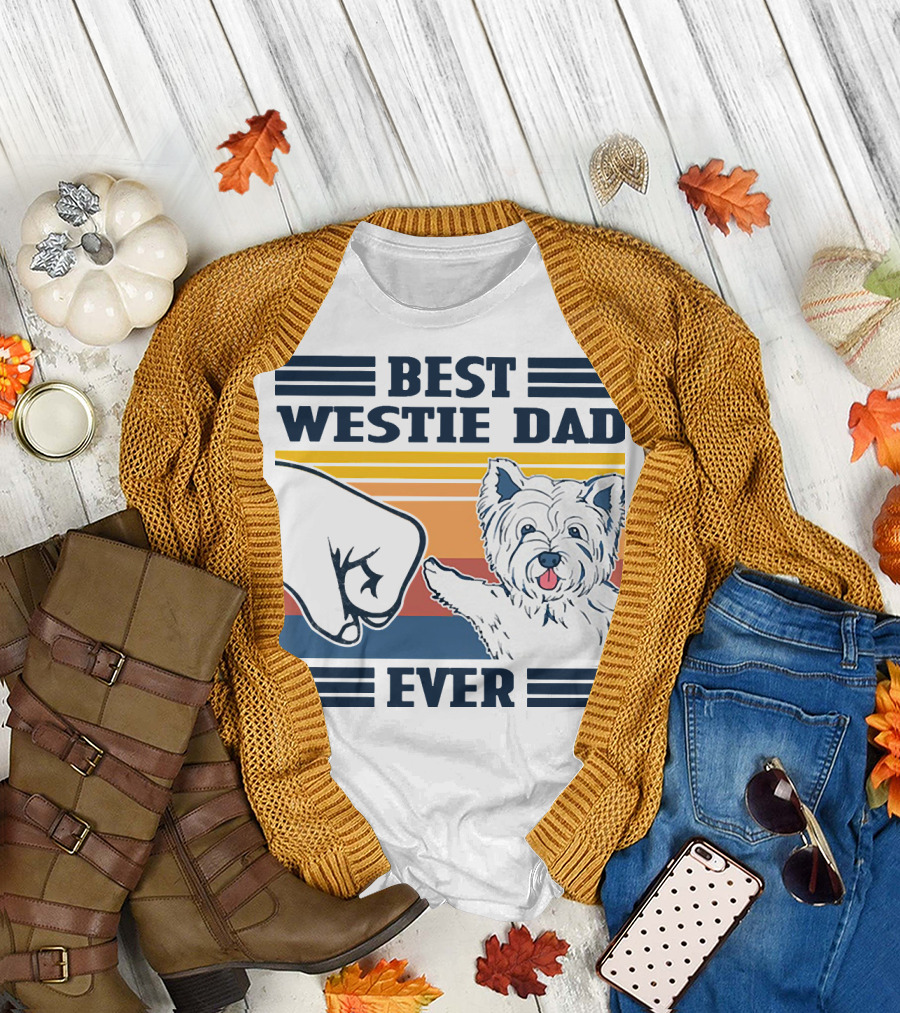 Best Westie Dad Ever Vintage Retro Fist Bump Westie Dog T-Shirt