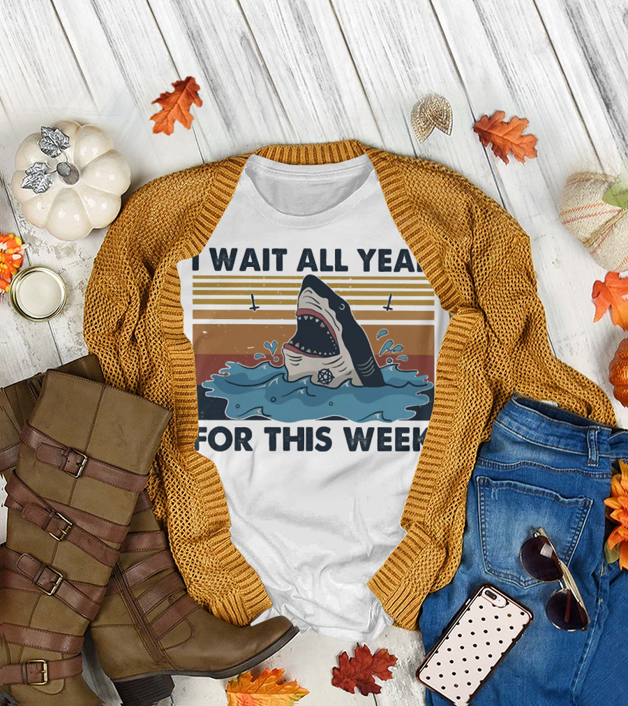 I Wait All Year for This Week Shark Retro Style Ocean Adventure T-Shirt