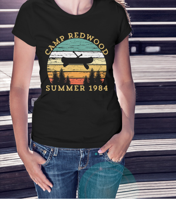 Camp Redwood Summer 1984 Retro Vintage Canoe And Trees T-Shirt