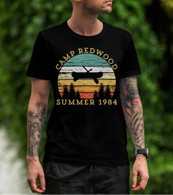 Camp Redwood Summer 1984 Retro Vintage Canoe And Trees T-Shirt