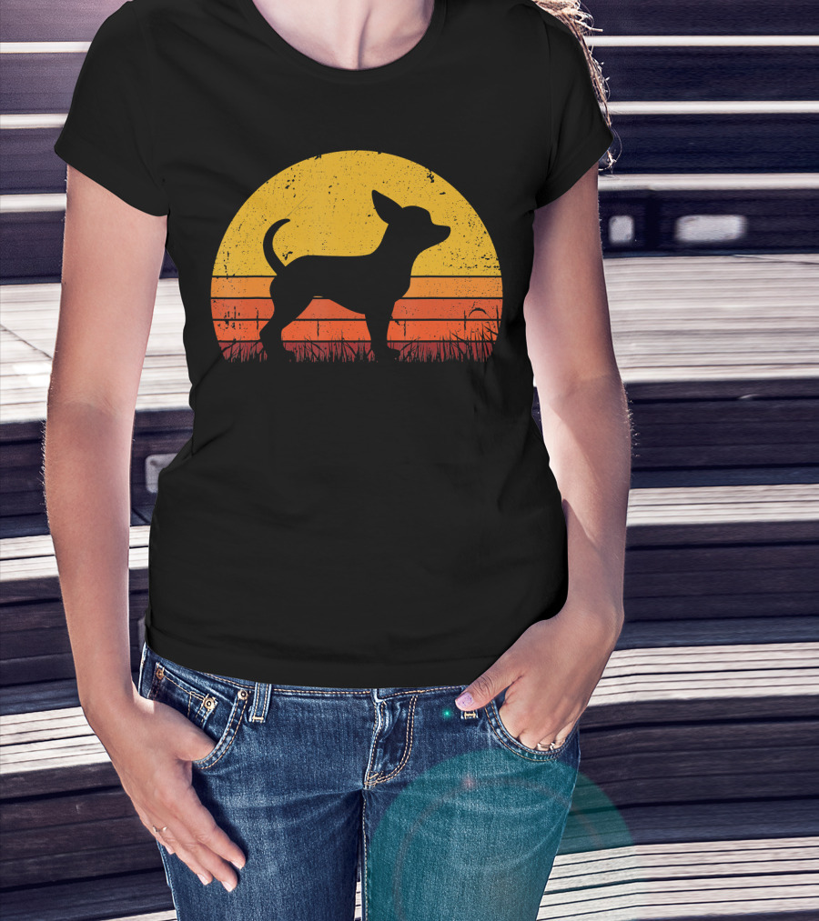 Retro Chihuahua Silhouette In Sunset T-Shirt