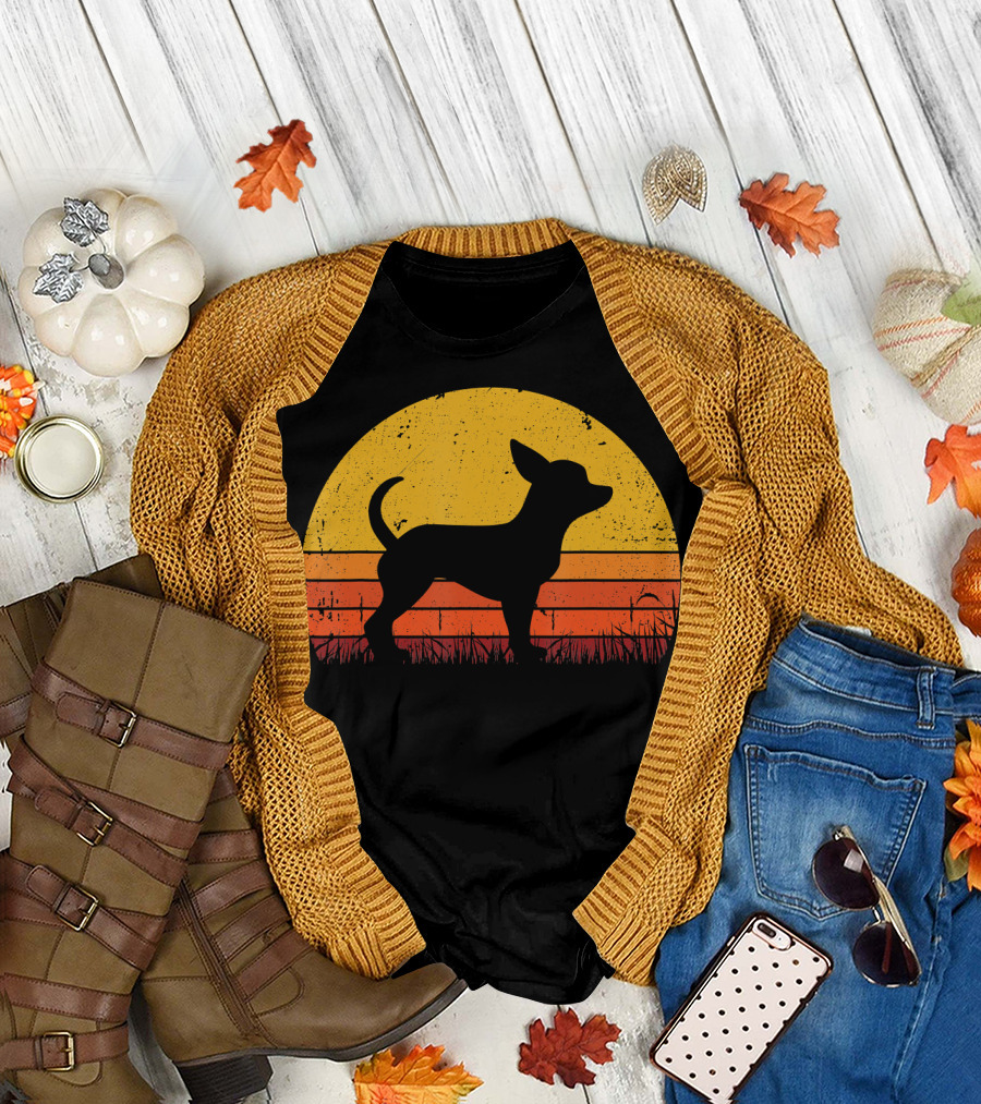 Retro Chihuahua Silhouette in Sunset T-Shirt