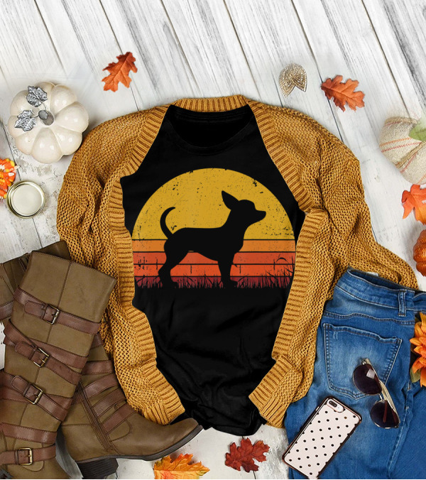 Retro Chihuahua Silhouette In Sunset T-Shirt
