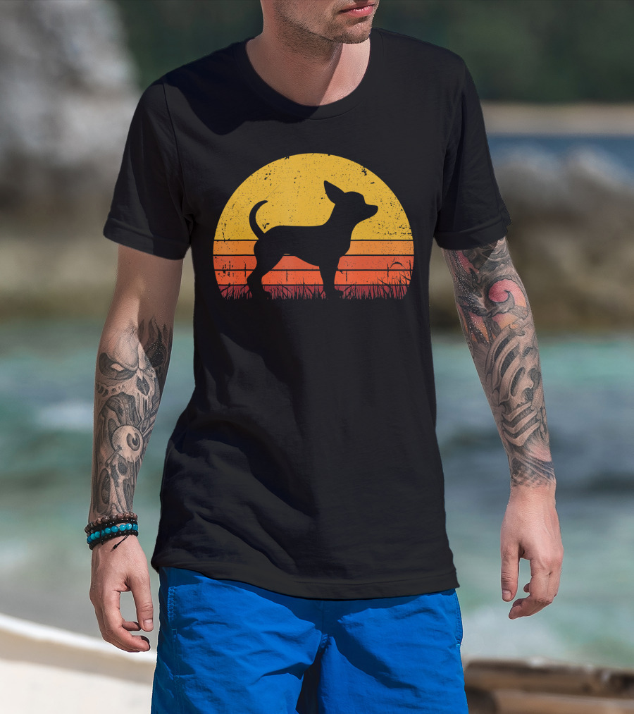 Retro Chihuahua Silhouette In Sunset T-Shirt