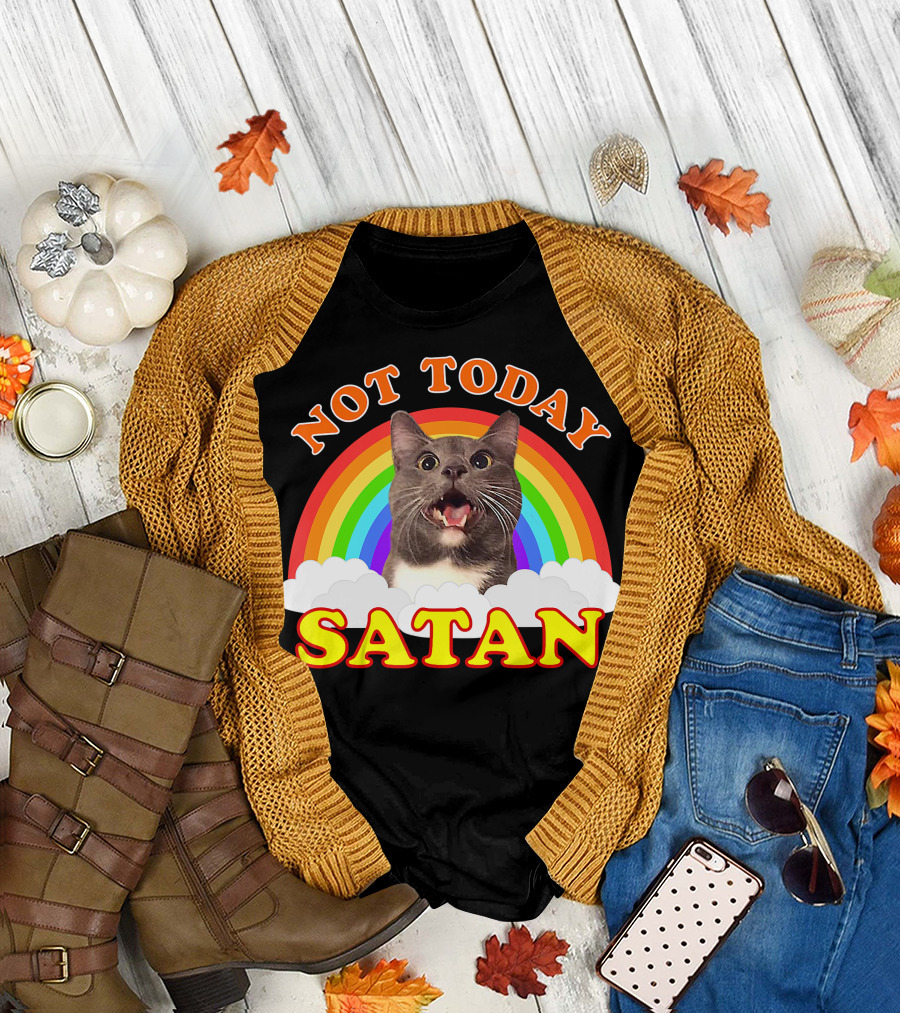 Not Today Satan Cat Rainbow Cloud Funny T-Shirt