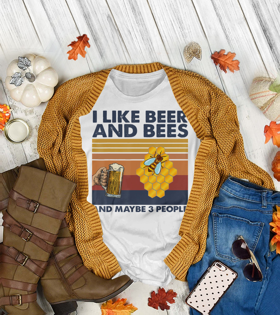 I Like Beer and Bees Honeycomb Maybe 3 People T-Shirt