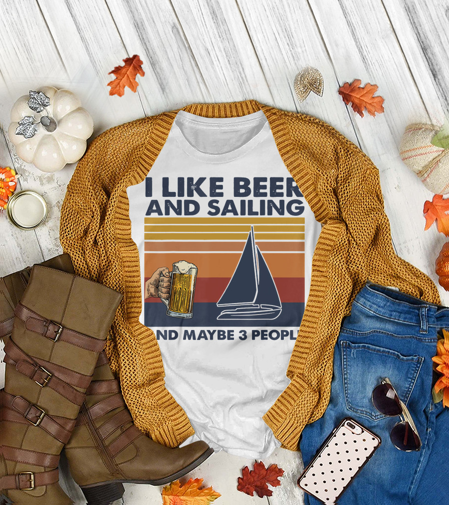 I Like Beer and Sailing with Maybe 3 People Retro Sailboat and Beer Mug T-Shirt