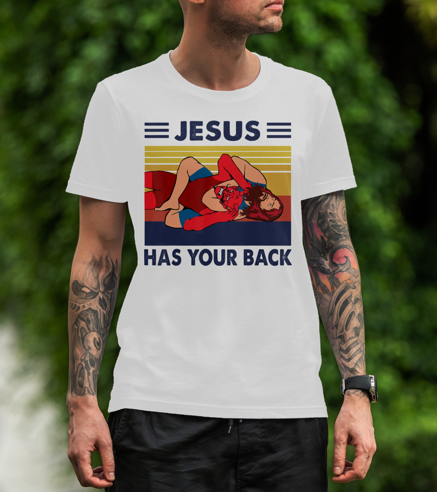 Jesus Wrestling JSatan Retro Style Has Your Back T-Shirt