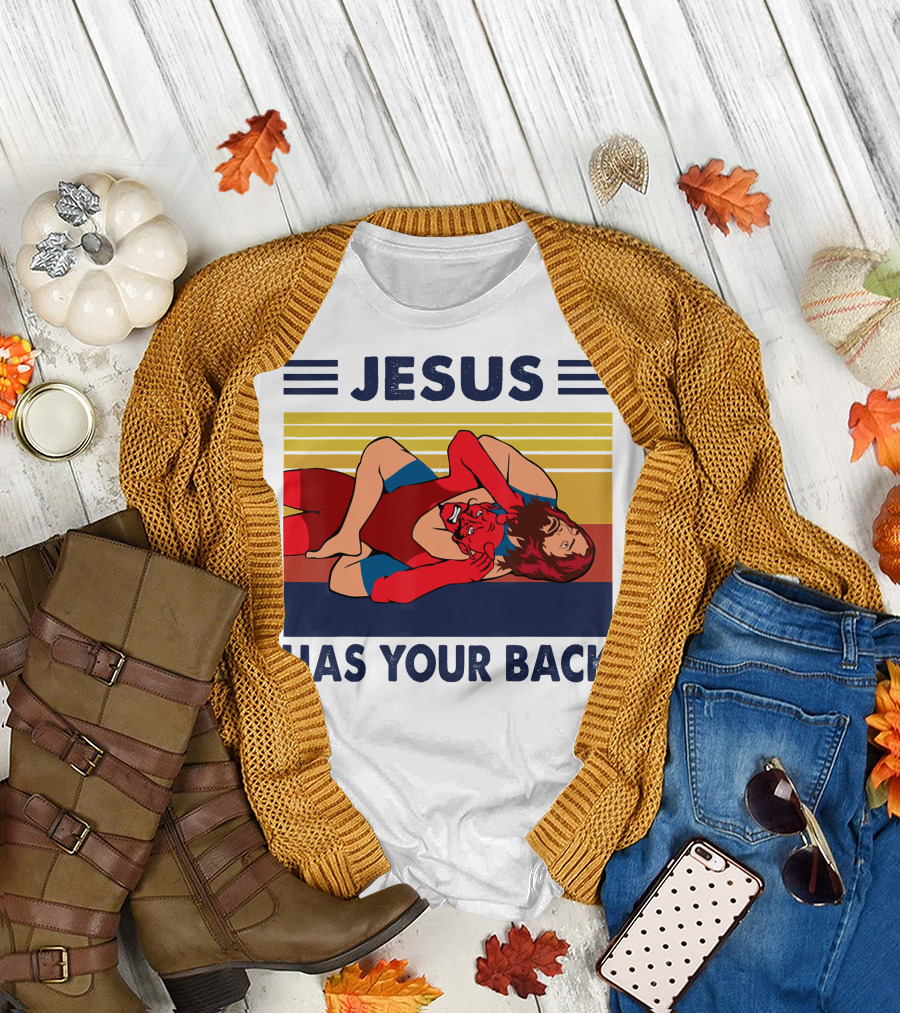 Jesus Wrestling JSatan Retro Style Has Your Back T-Shirt