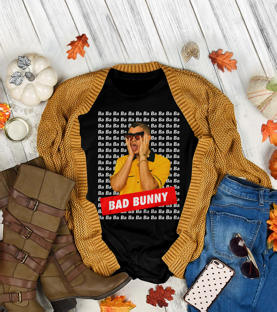 BAD BUNNY Ba Ba Ba Pattern Yellow Shirt Sunglasses T-Shirt