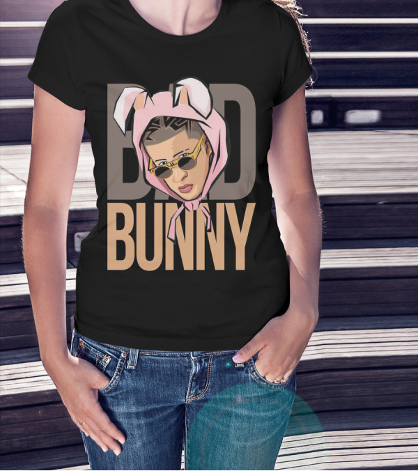 BAD BUNNY Iconic Style With Sunglasses And Bunny Ears T-Shirt