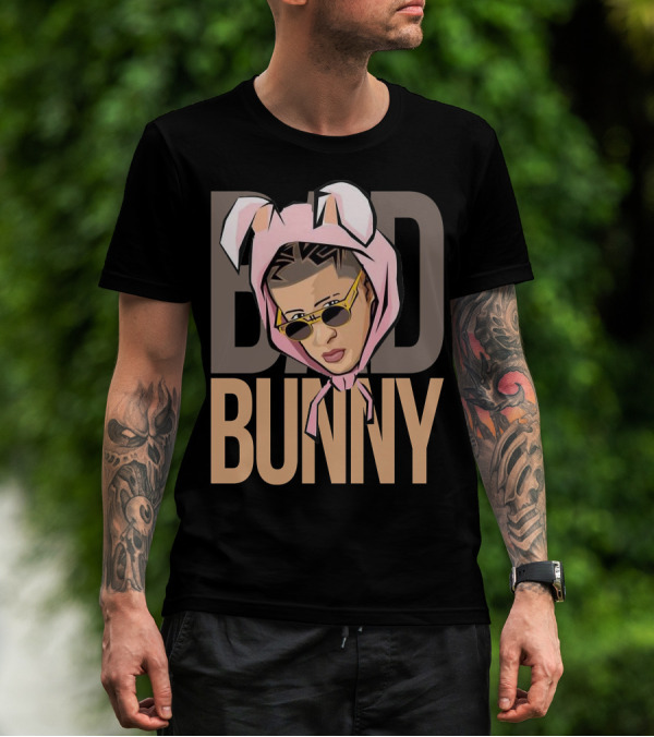 BAD BUNNY Iconic Style With Sunglasses And Bunny Ears T-Shirt