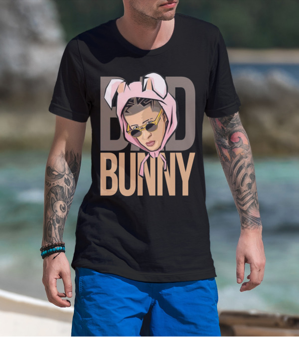 BAD BUNNY Iconic Style With Sunglasses And Bunny Ears T-Shirt