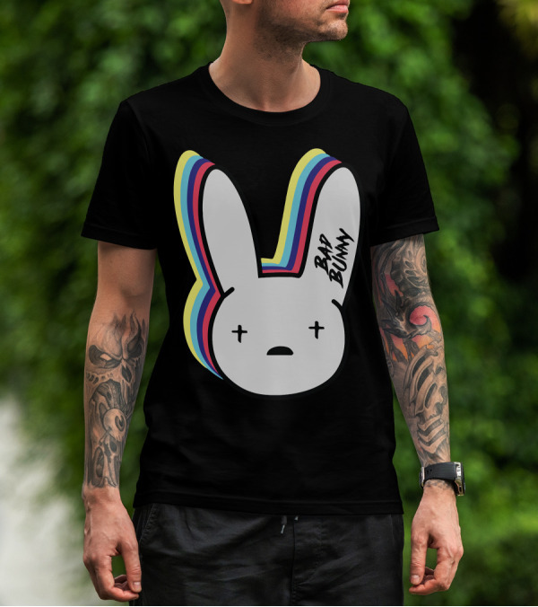Bad Bunny Cross-Eyed Bunny Head Multicolor Outline T-Shirt