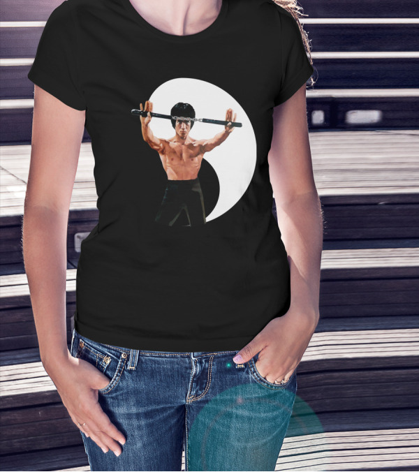 Bruce Lee Nunchaku Pose Yin Yang Martial Arts T-Shirt