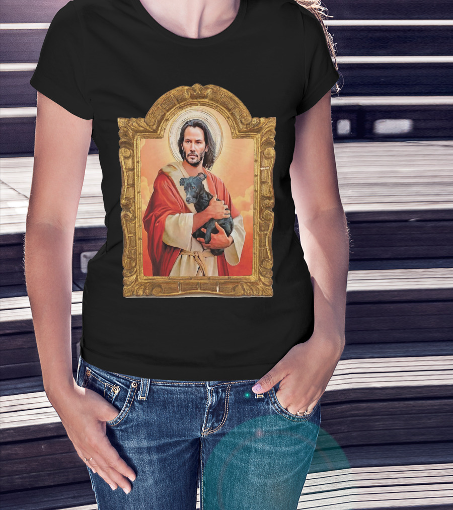 Keanu Reeves St John Patron Holding Doggies Sacred Halo Frame T-Shirt