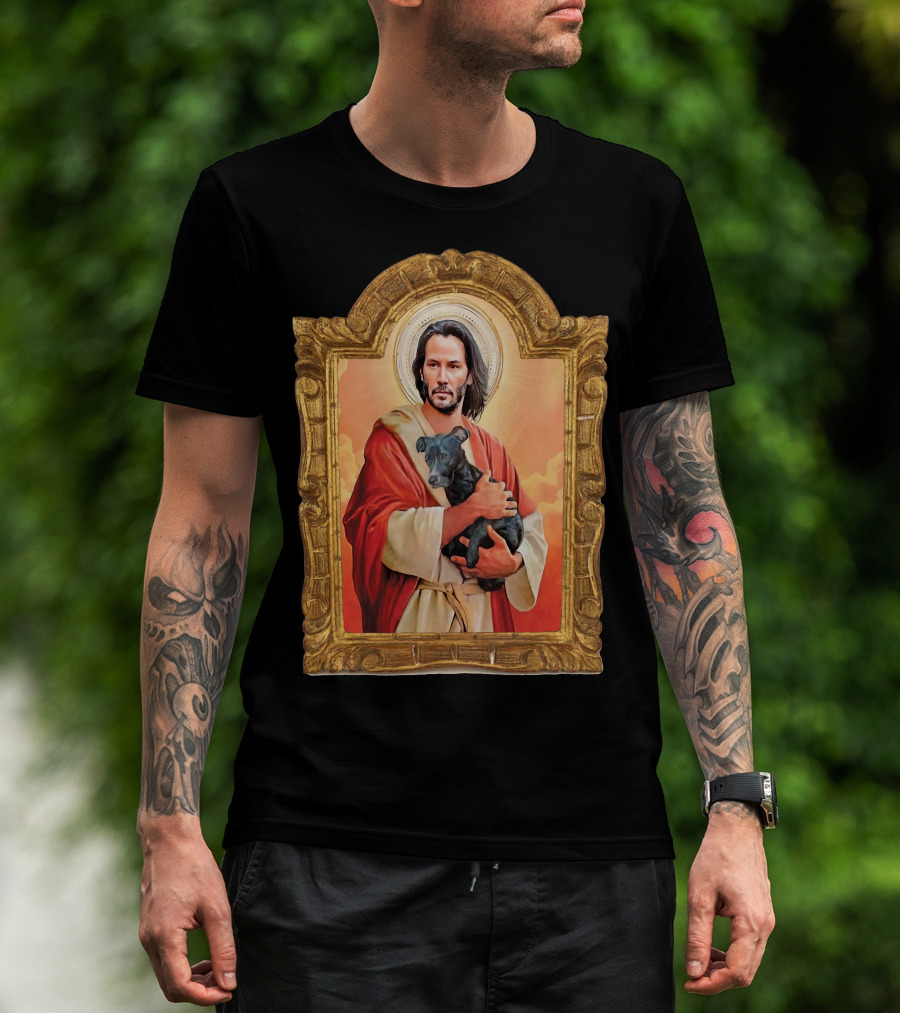 Keanu Reeves St John Patron Holding Doggies Sacred Halo Frame T-Shirt
