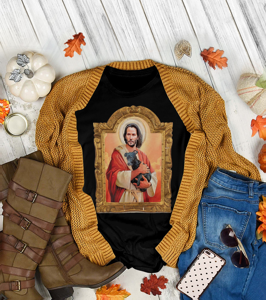 Keanu Reeves St John Patron Holding Doggies Sacred Halo Frame T-Shirt