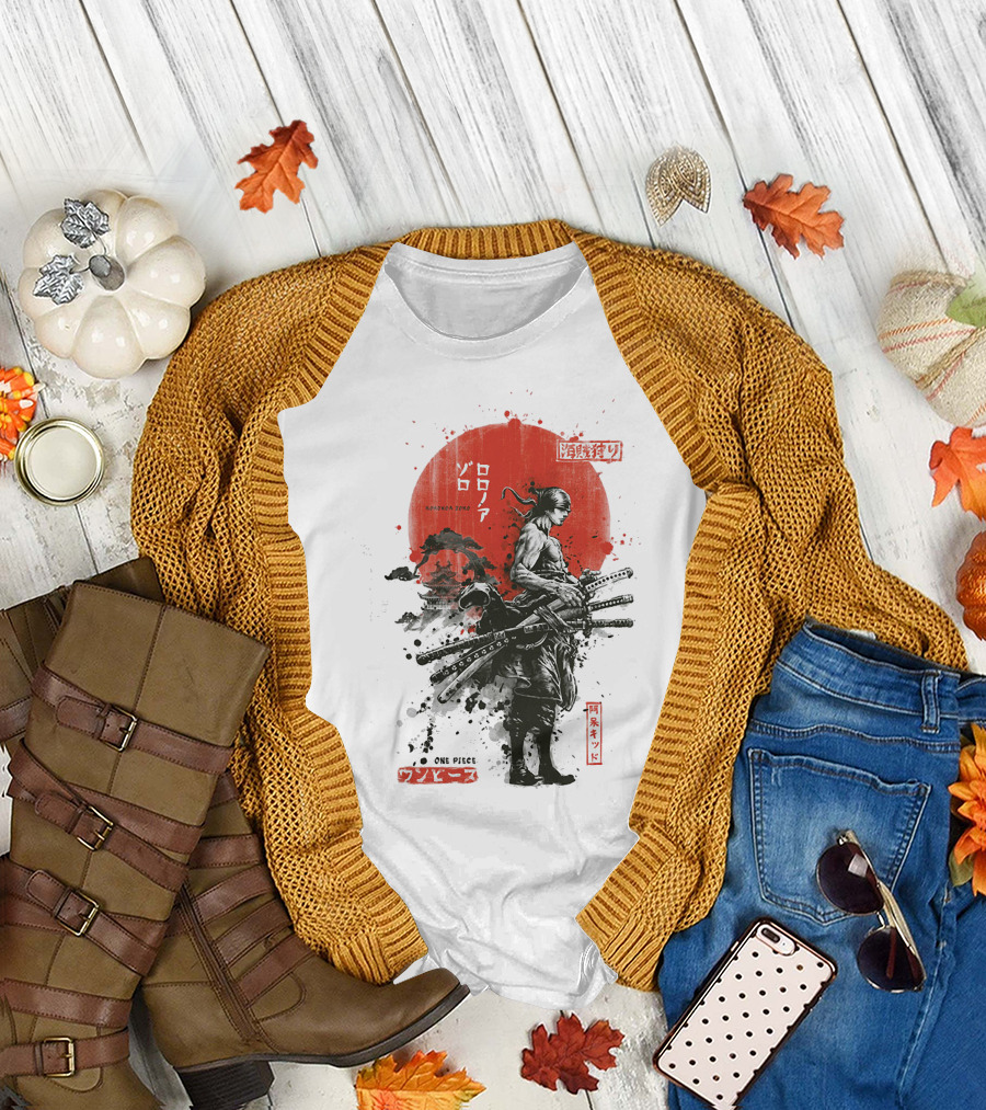 Roronoa Zoro Wano Arc Samurai Swords One Piece Anime Kanji T-Shirt