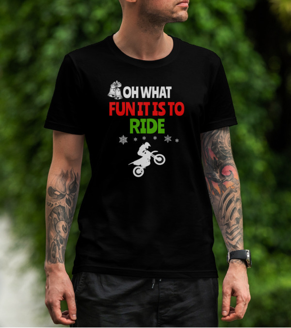 Oh What Fun It Is To Ride Christmas Dirt Bike With Bells And Snowflakes T-Shirt