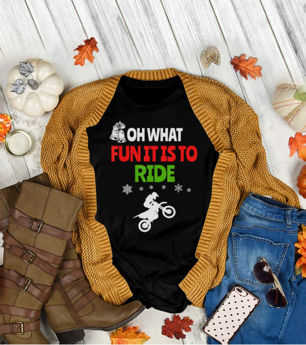Oh What Fun It Is To Ride Christmas Dirt Bike With Bells And Snowflakes T-Shirt